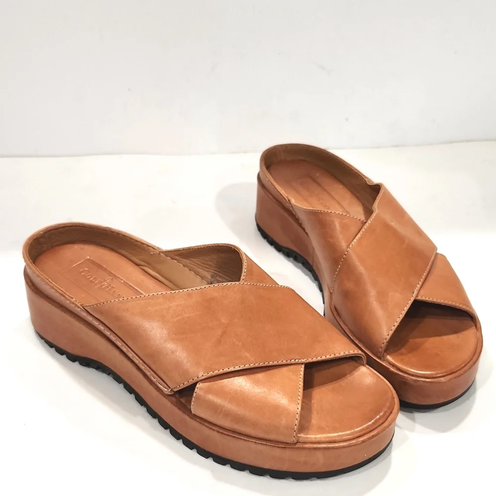 Cole Haan Genuine Leather Criss Cross Slides Women's Size 6 B Like New!!